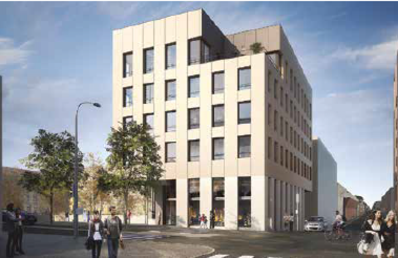 Futur immeuble de bureaux de Linkcity à Nancy Grand Coeur (2 600 m²). Architectes : Beaudouin Husson Architectes
