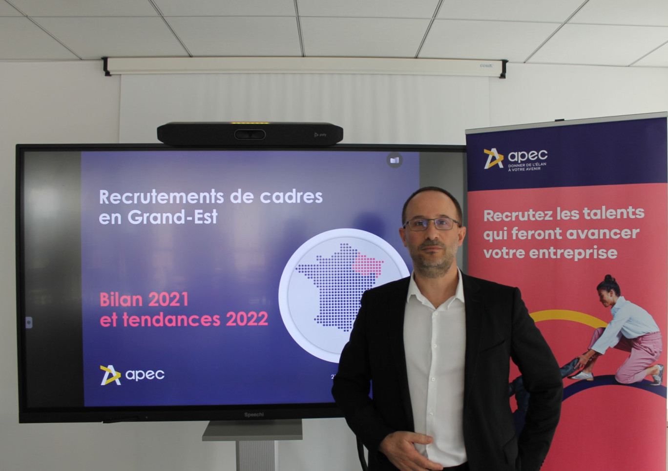 Thierry Rouchon, responsable de centres Nancy, Metz et Reims pour l’APEC lors de la présentation du bilan des emplois cadres, le 27 avril dernier