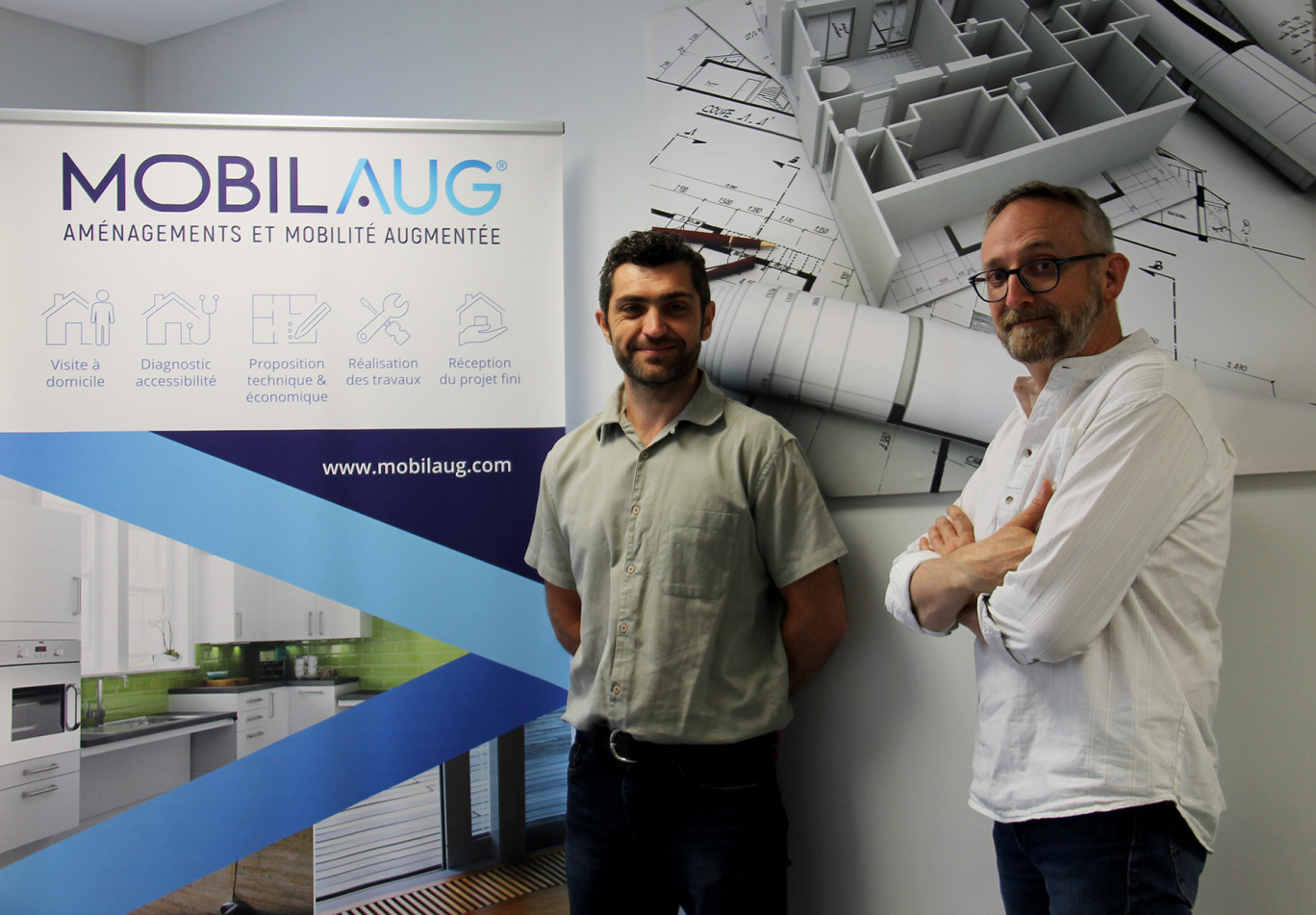 Sébastien Claudel et Eric Lalloué s’affichent, avec Mobilaug, comme un tiers de confiance entre l’univers de la santé et celui du bâtiment en matière d’aménagement et d’adaptabilité des logements pour seniors.