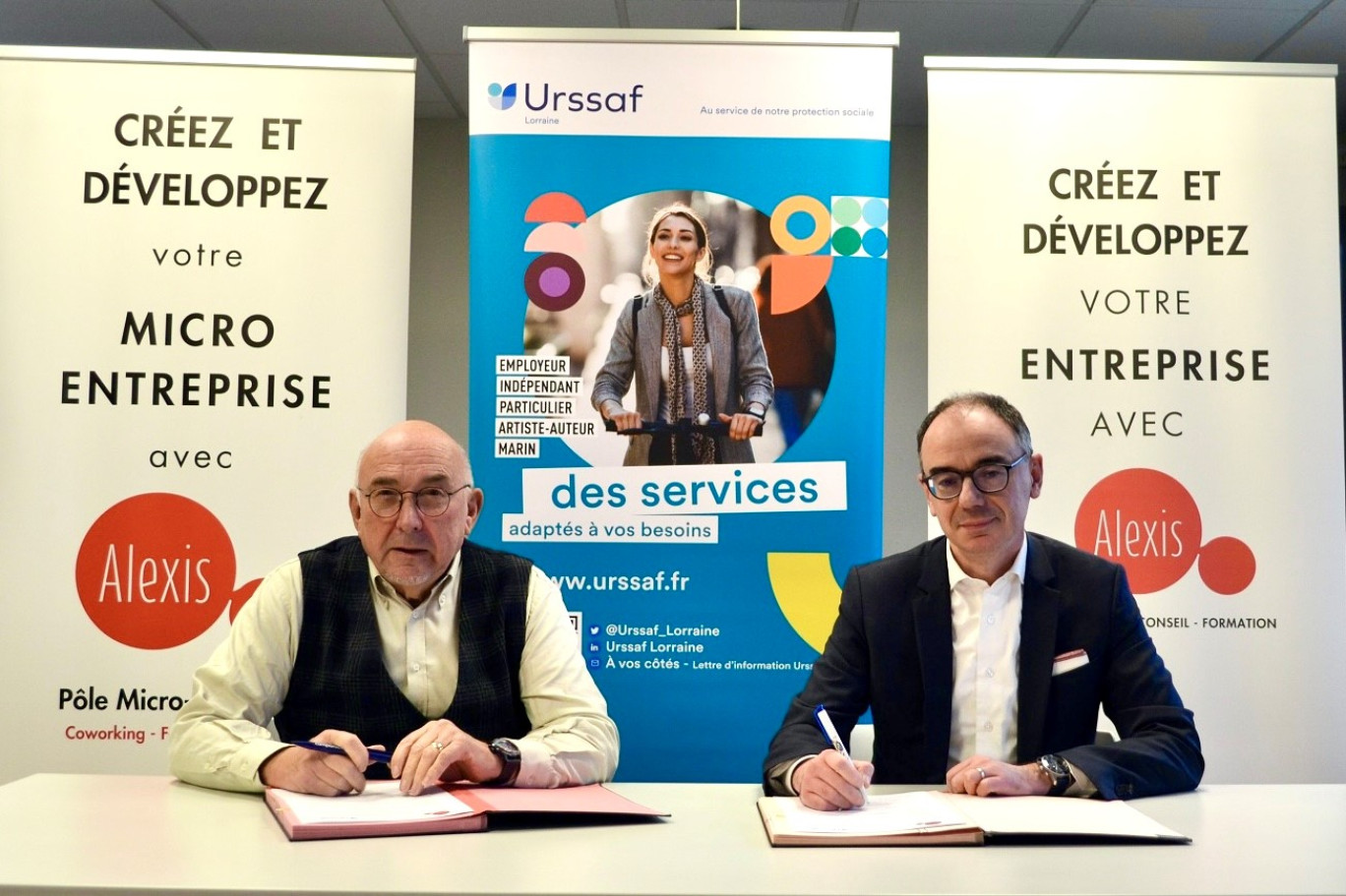 Jacques Bachmann, président d’Alexis Grand Est et Christophe Franceschi, directeur de l’Urssaf Lorraine viennent de signer un partenariat pour mettre en synergie les compétences des deux structures.