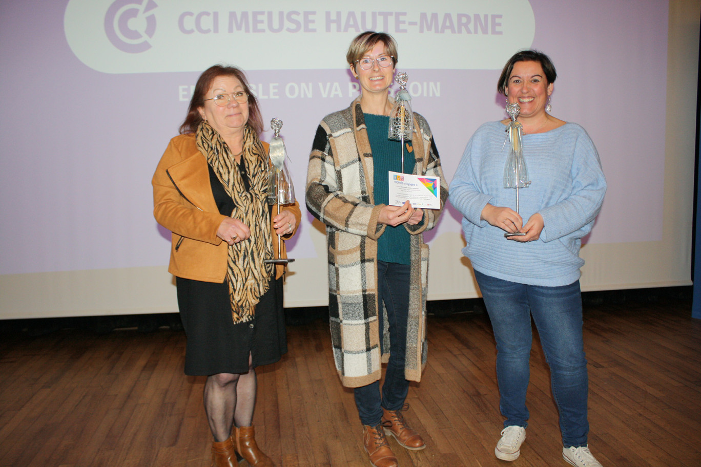 Josette Jeanniot, Élodie Lepand et Rachel Vendric ont été récompensées de trois trophées lors de la soirée «Entreprendre au féminin» organisée par la CCI Meuse Haute-Marne. © A.M.