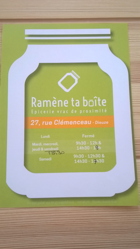 Les horaires d’ouverture de l’épicerie vrac « amène ta Boîte».